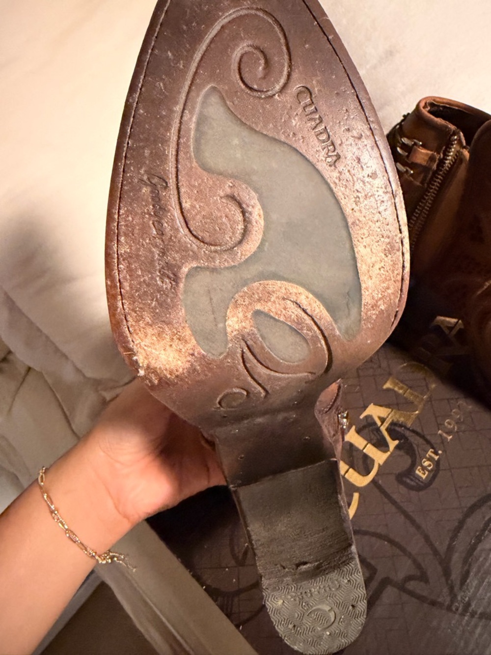 Tan Leather Laser-Cut Ankle Booties with Buckle Detail - Picture 5 of 8